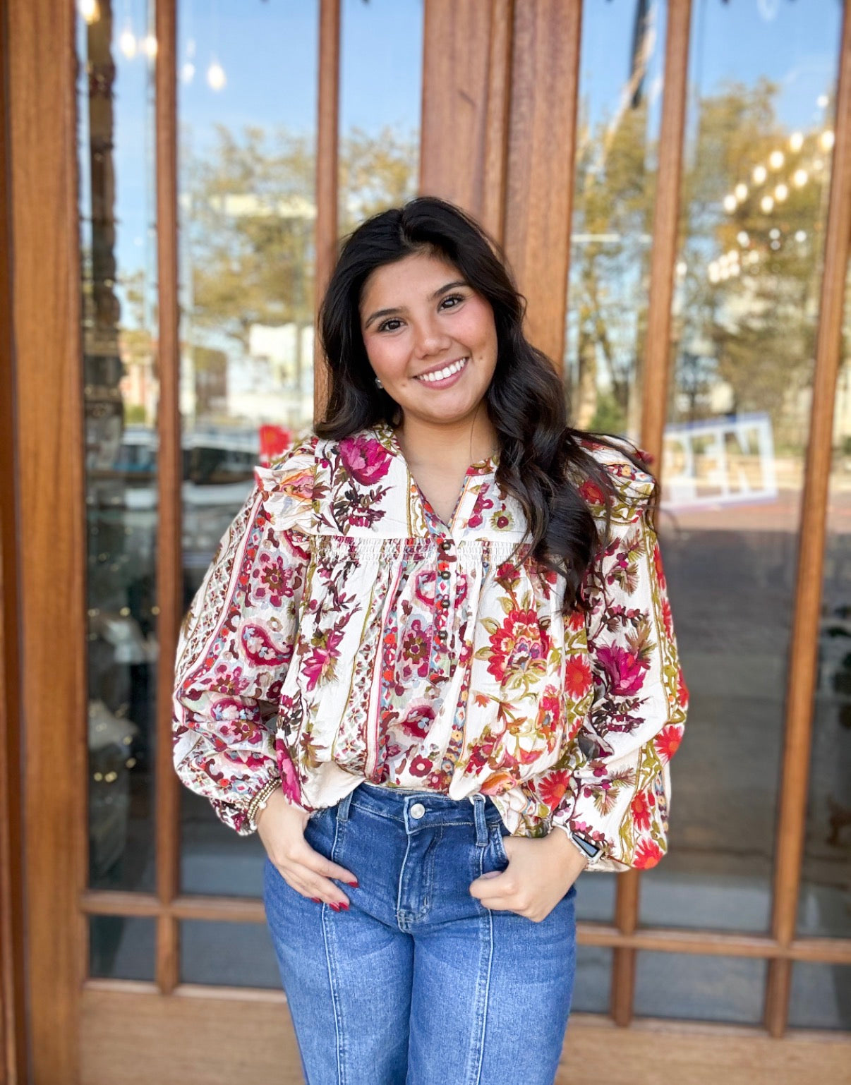 Floral Printed Peasant Blouse