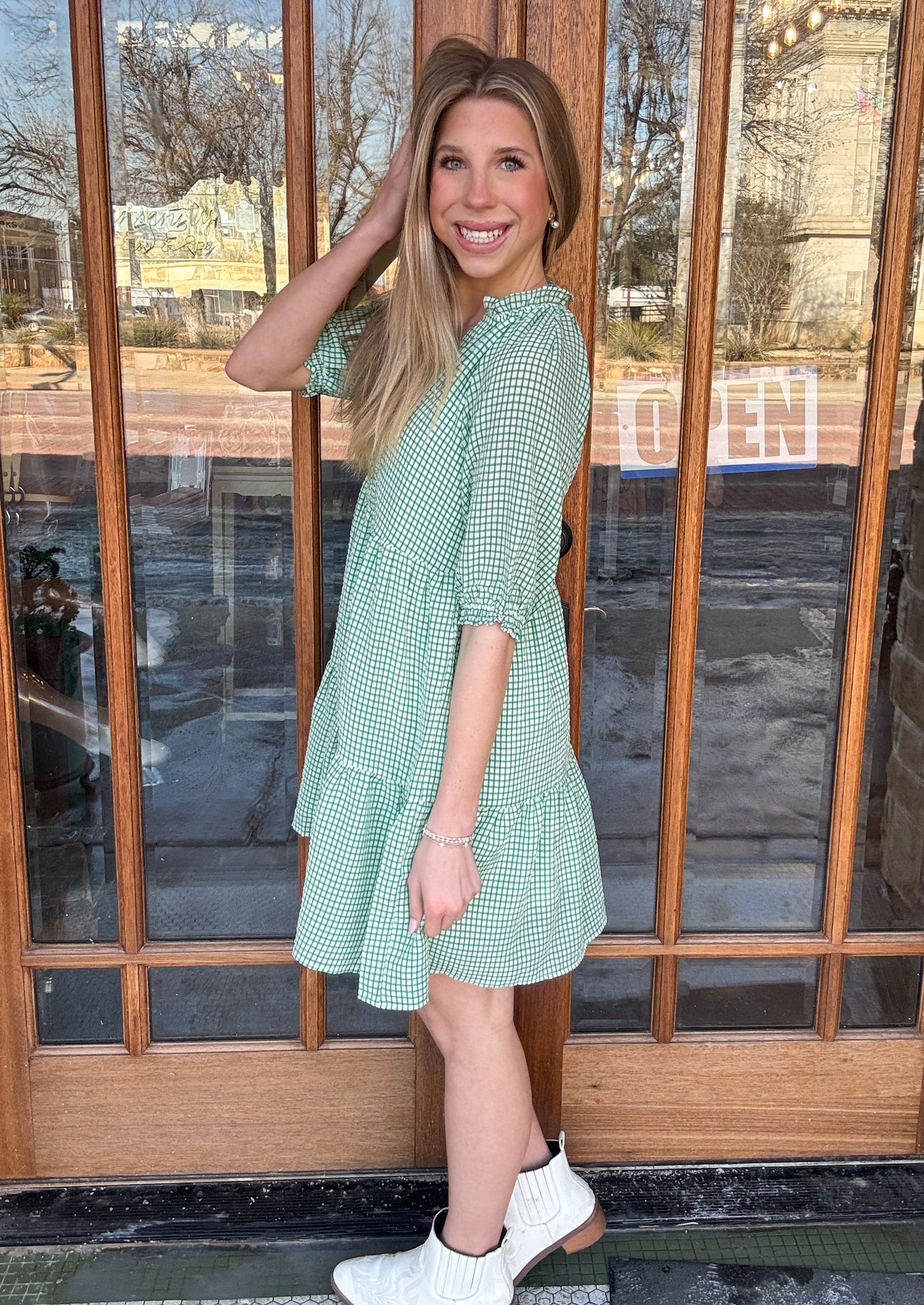 THML Short Sleeve Gingham Dress