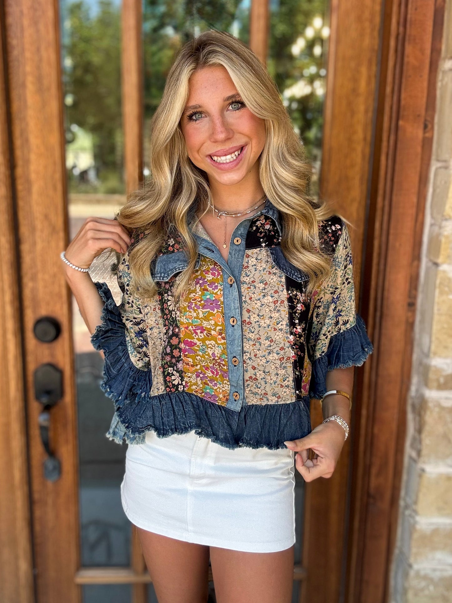 Top - Distressed Denim Crop
