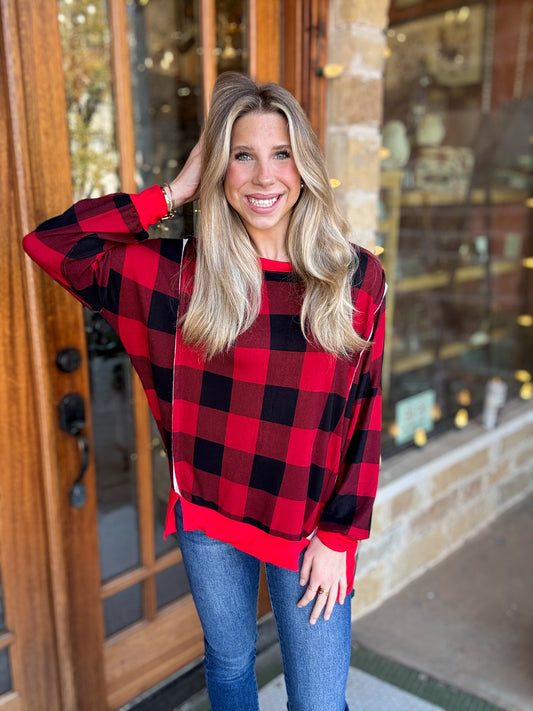 Tops | Pullover Plaid Crewneck