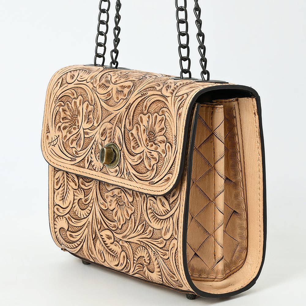 Tooled Floral Leather Crossbody Bag