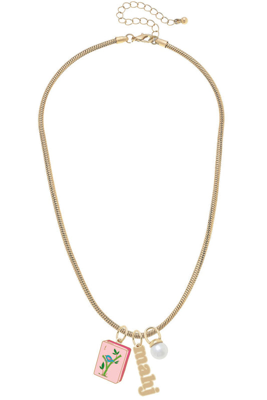 Necklace - Mahjong Charm in Shiny Gold