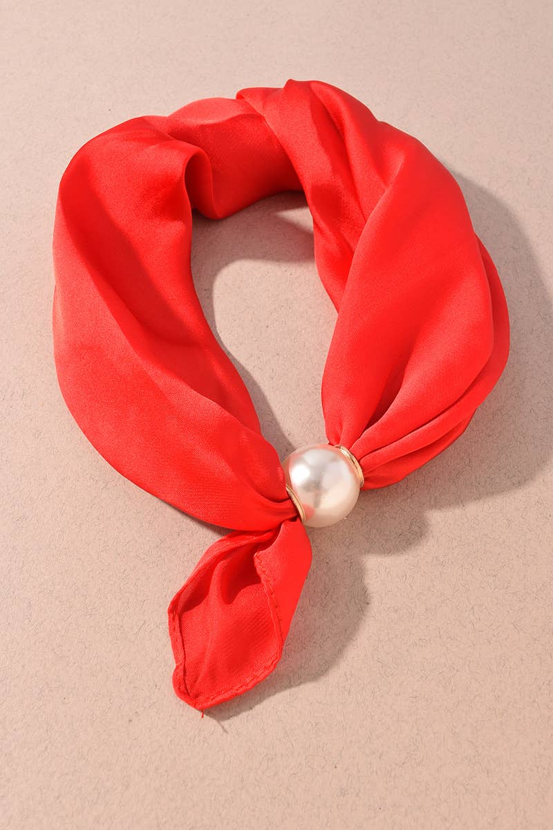 Scarf Necklace - Red Pearl Satin