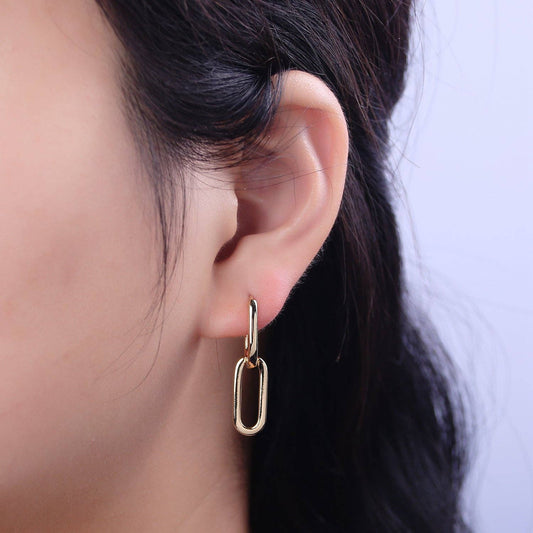 Jewelry | Earrings 14K Gold Filled Oval Hoop Chunky With Dangle Link Geometric Hoops