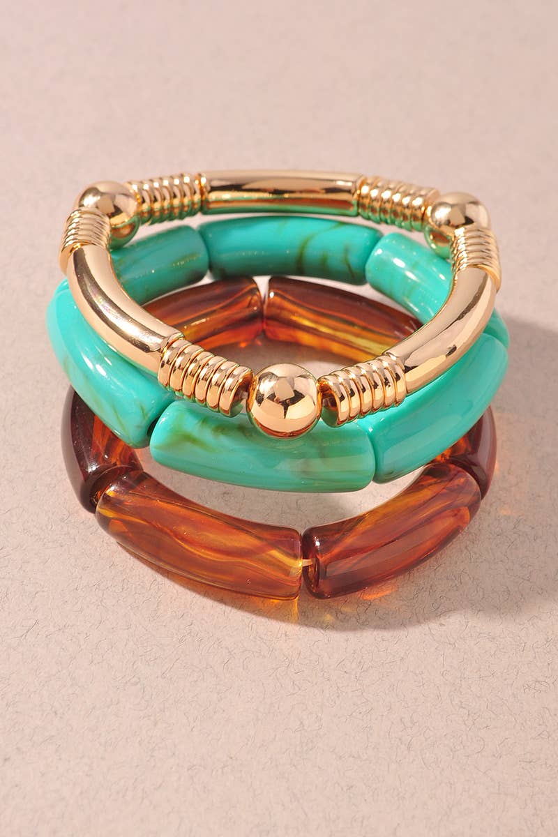 Bracelet Set - Gold/Turquoise Marble Tube