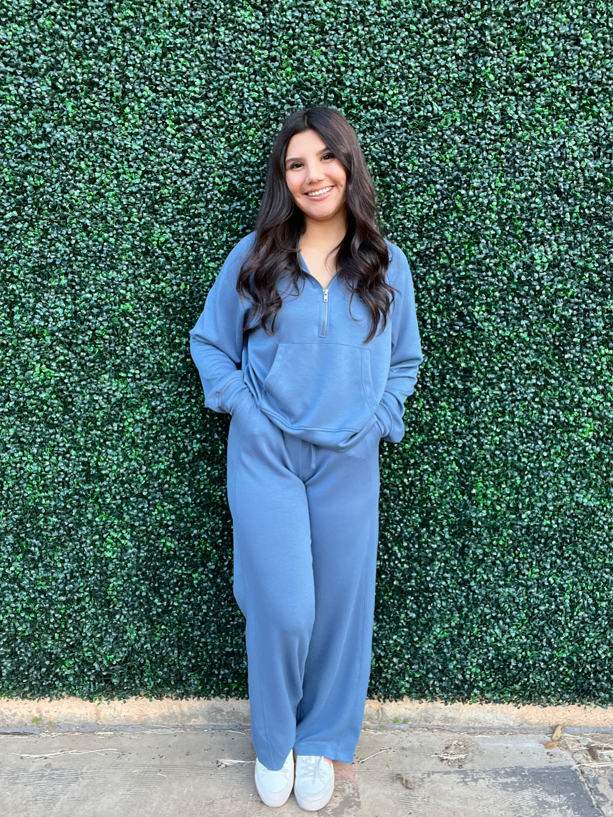 Set | Gray Blue Comfy Sweatshirt &amp; Wide Leg Sweatpants Set