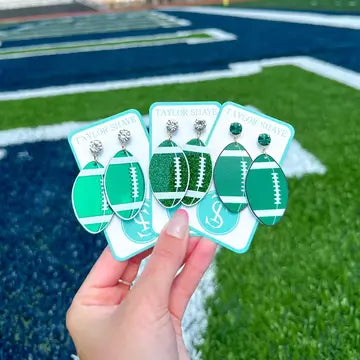 Jewelry | Earrings Glitter Green/White Acrylic Footballs