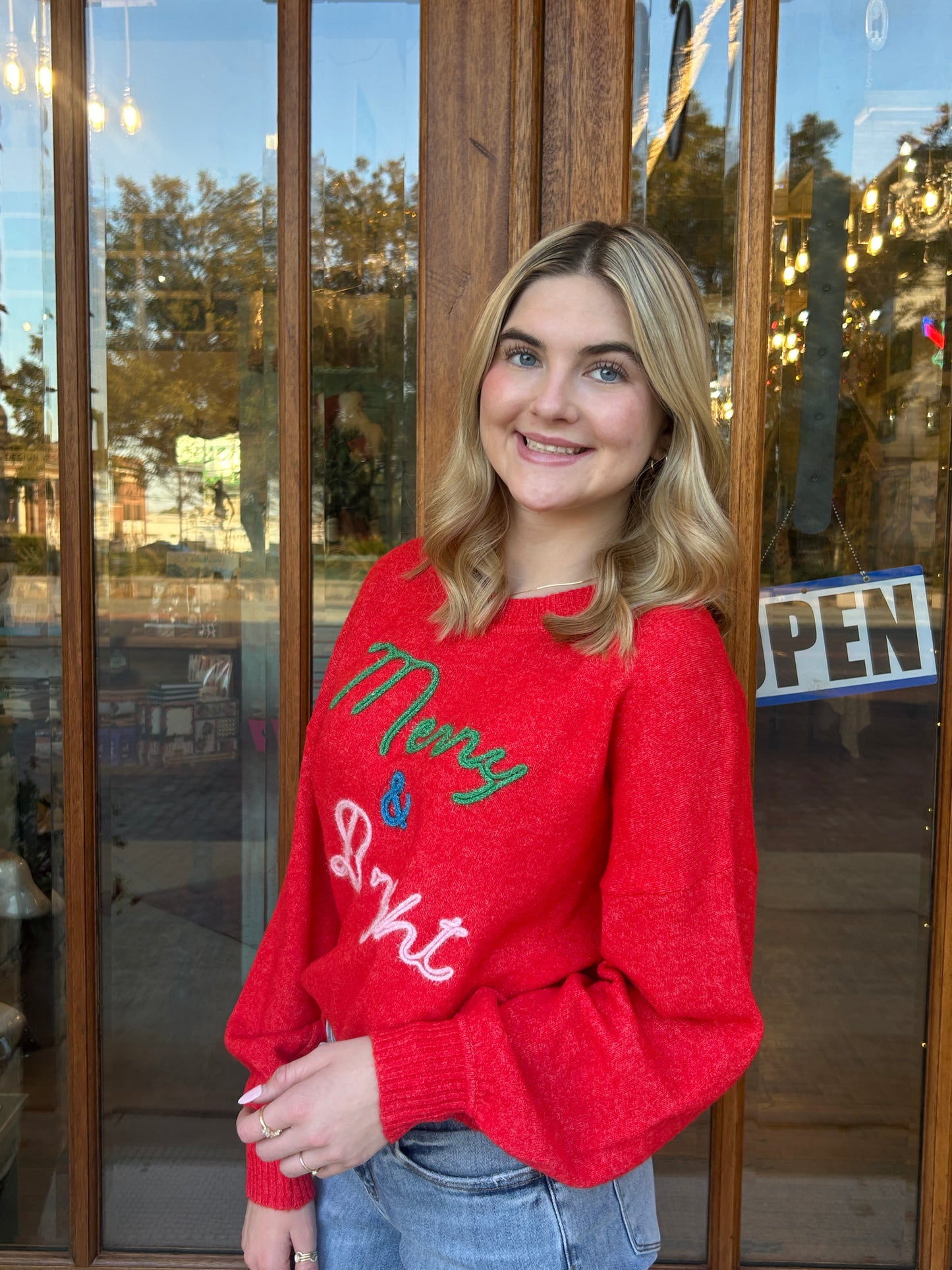 Tops | Sweater "Merry & Bright" Red