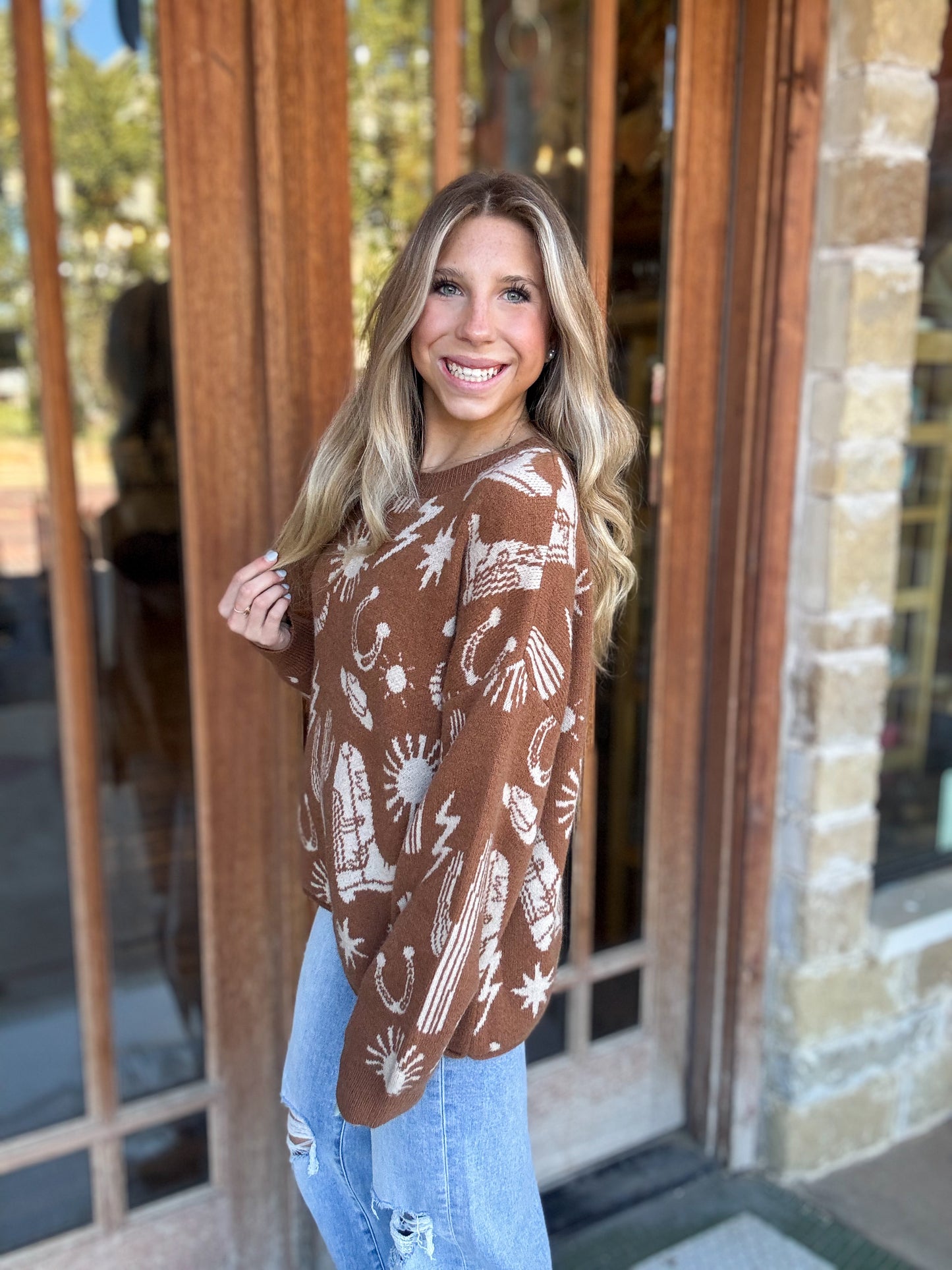 Tops | Sweater Western Graphic Oversized Knit