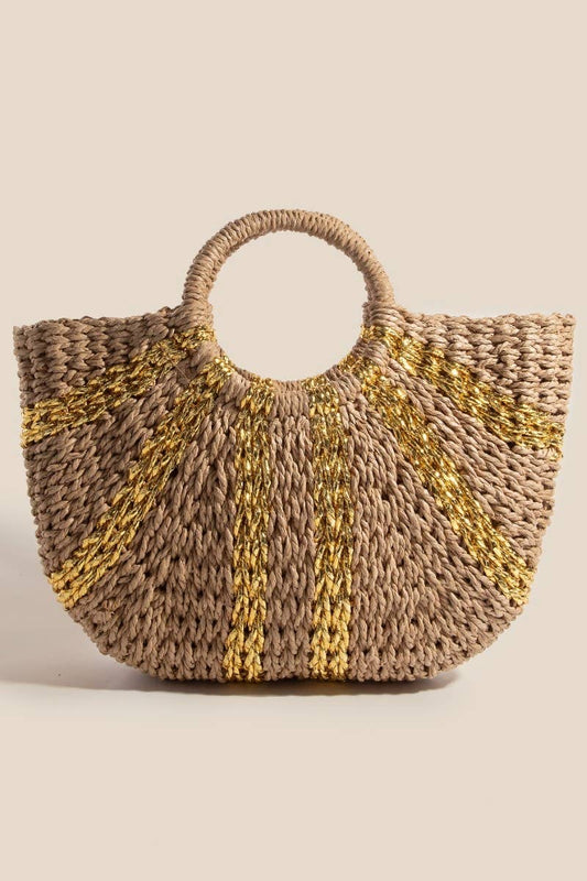 Handbags | Metallic Straw Stripes Round Braided