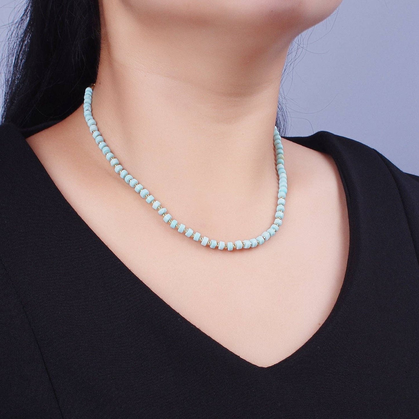 Jewelry | Necklace Gold Filled Blue Turquoise Rondelle Heishi Gemstone Gold Spa