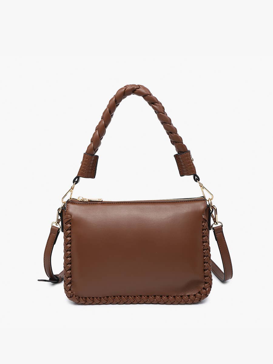 Black Judith Whipstitch Trim Shoulder Bag w/ Braided Handle