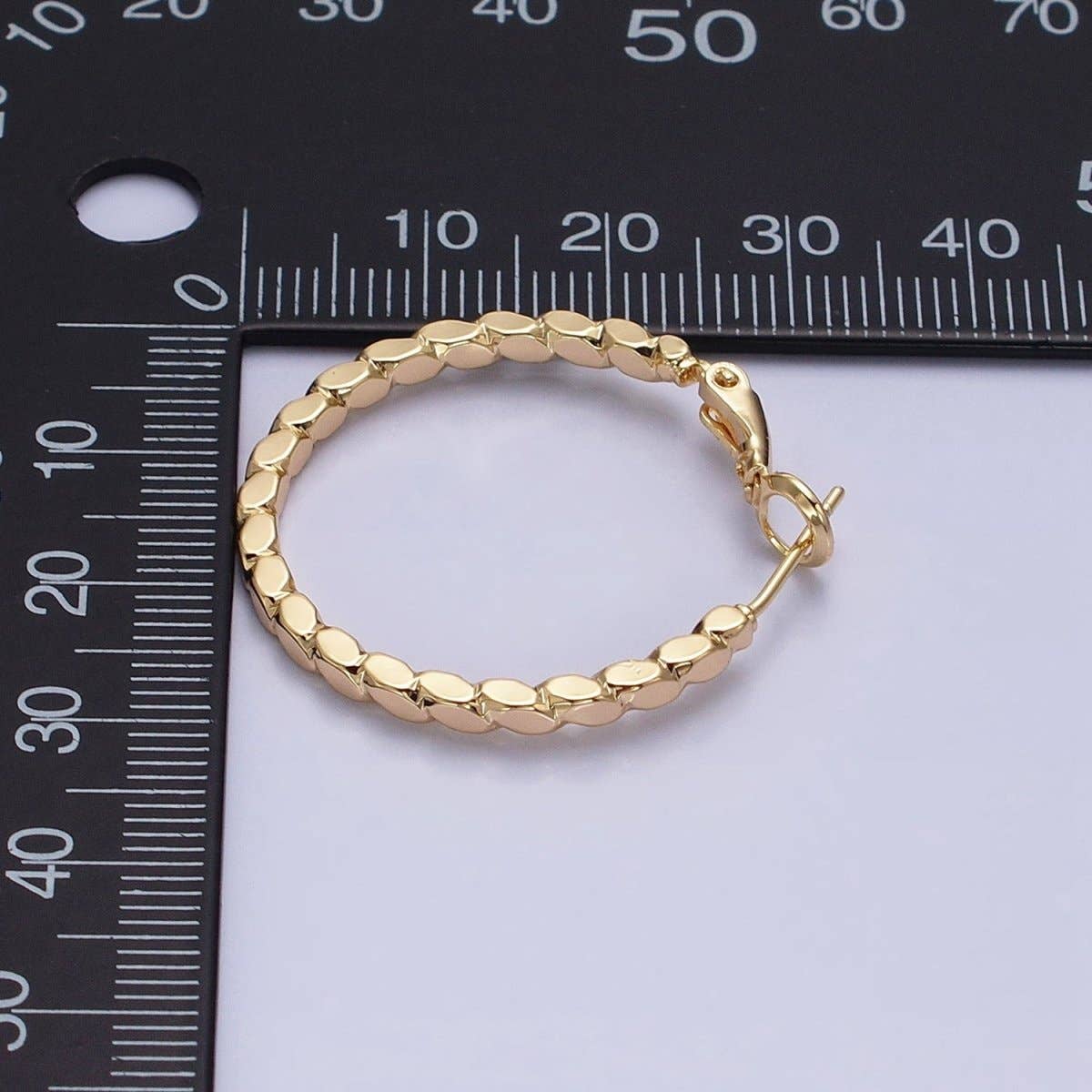 Gold Geometric Oval Lined Hinge Hoop Earrings