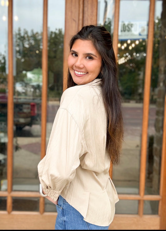 Blouse - Taupe Dart Button Down