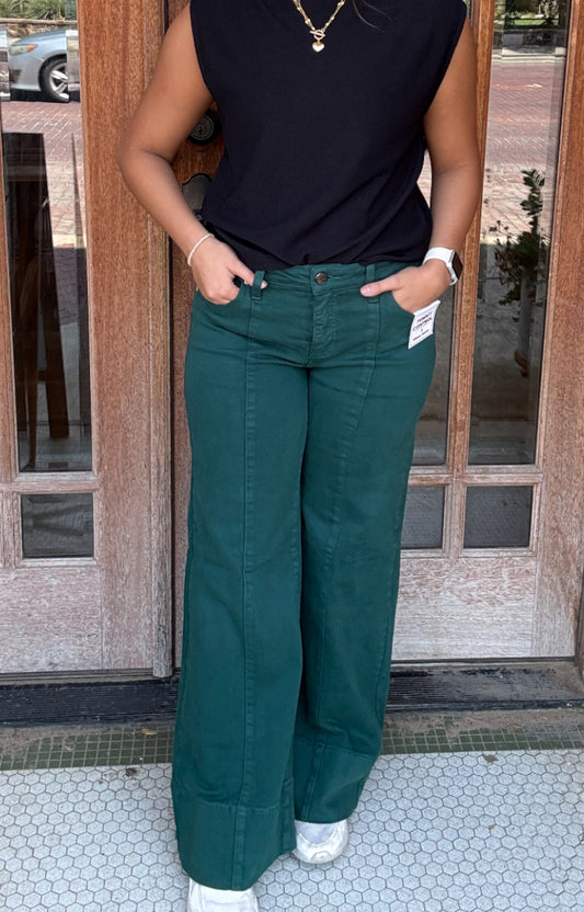 Bottoms | Risen Jeans Hunter Green Mid Rise Wide Leg
