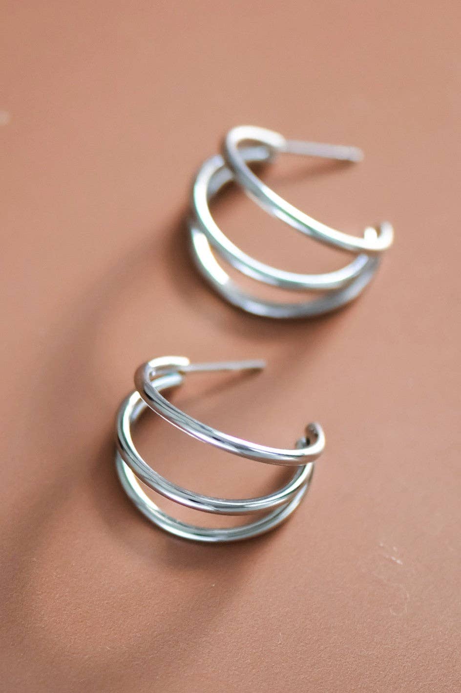 Earrings - Silver Geo Stainless Steel Hoop