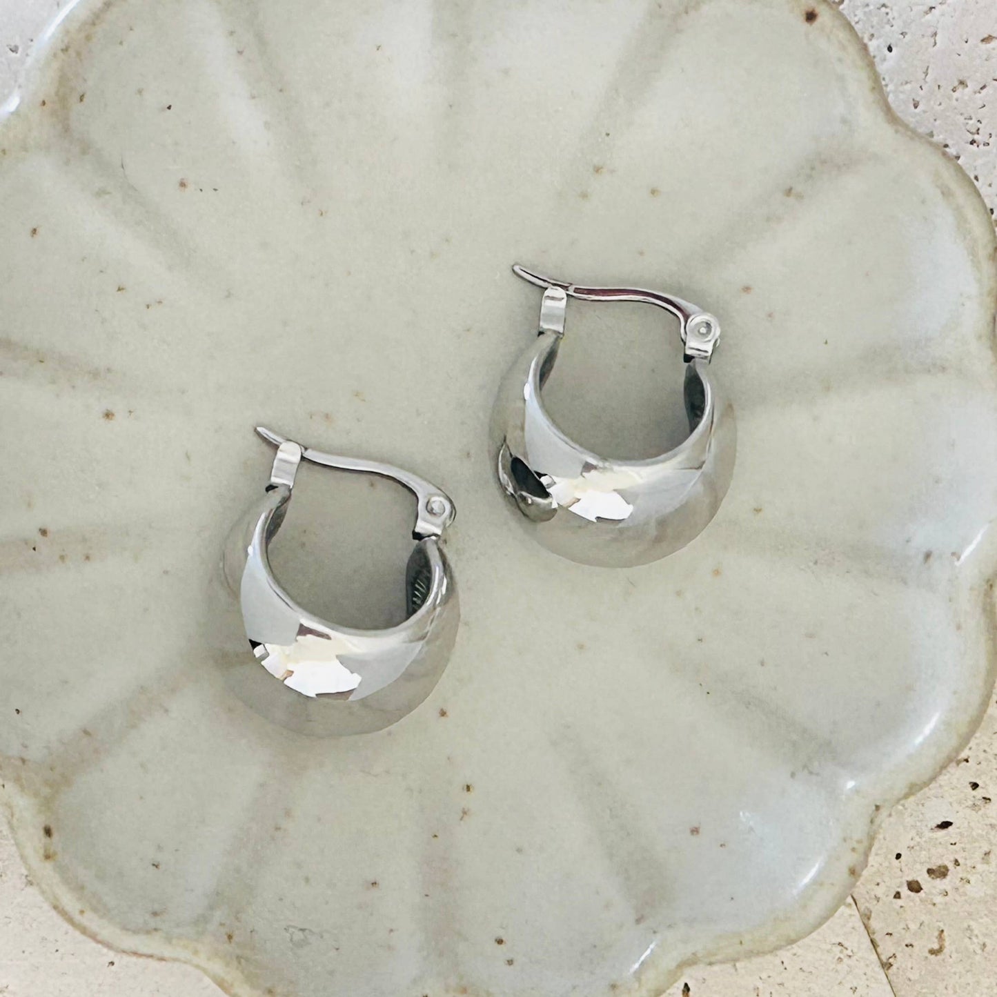 Earrings - Silver Rhodium Chunky Hoop