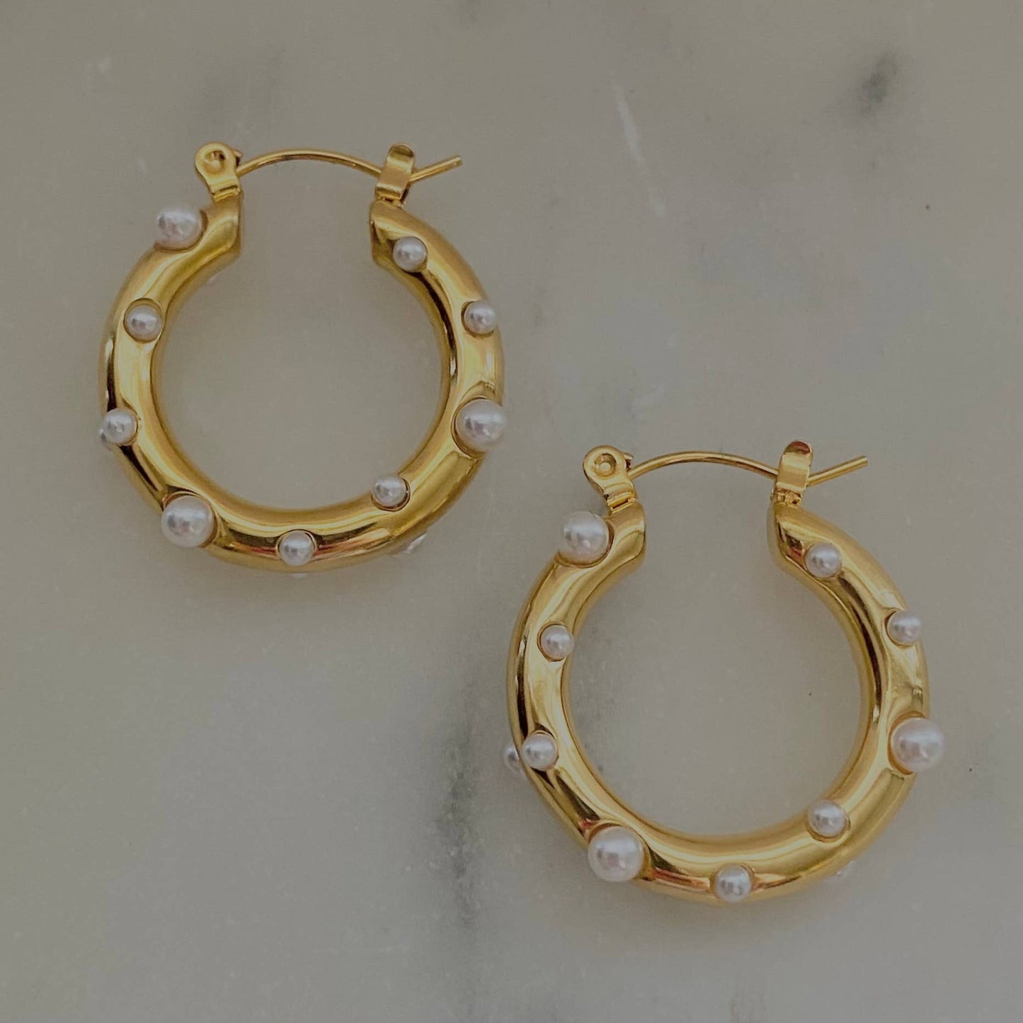 Earrings - Pearl Accent Gold Hoop