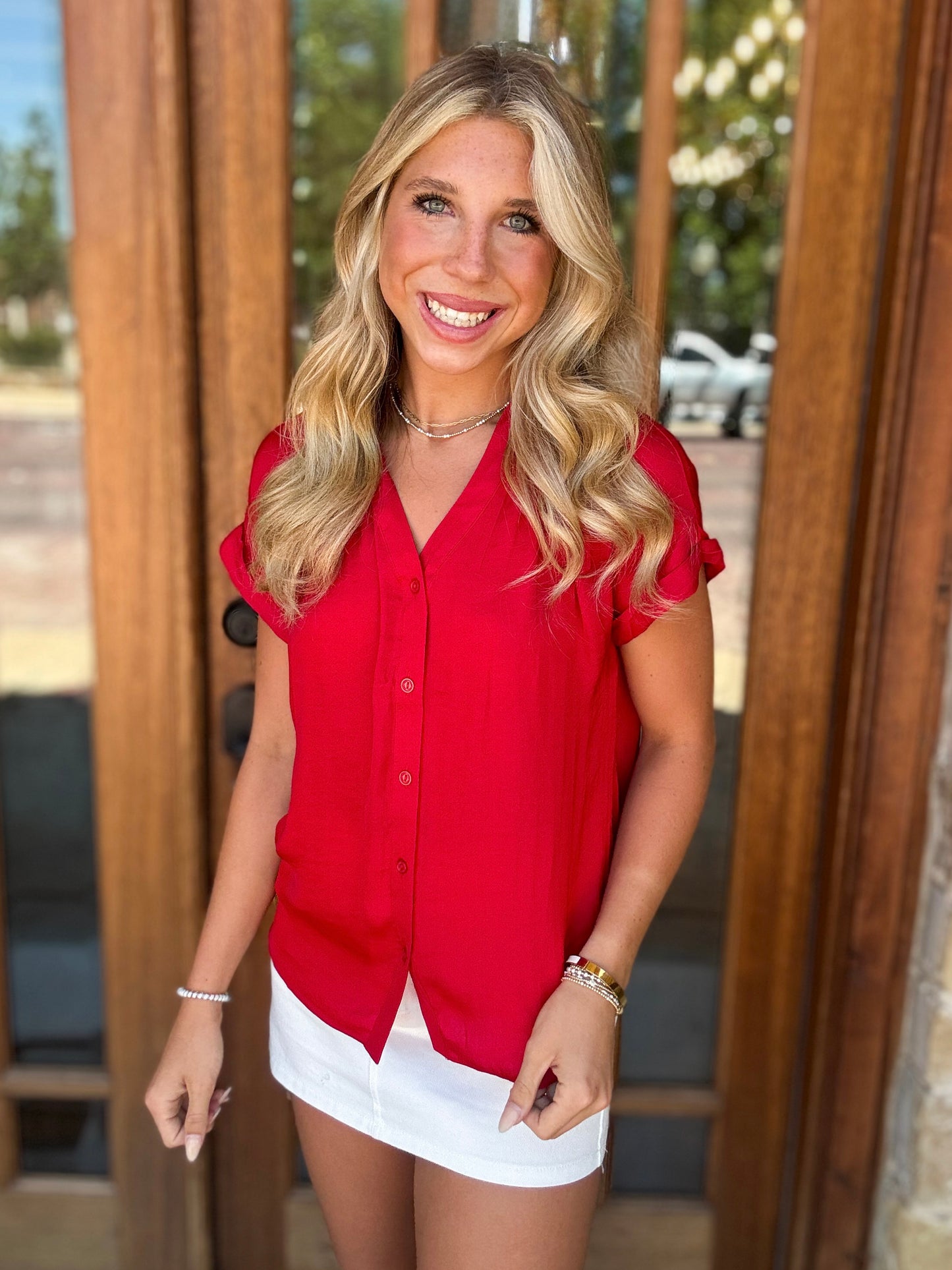 Blouse - Red Button Down