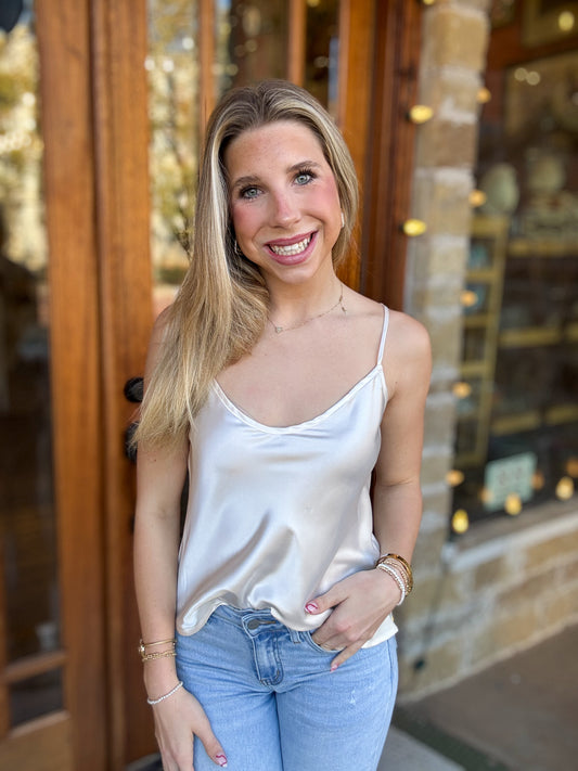 Cami Cream Satin V-Neck