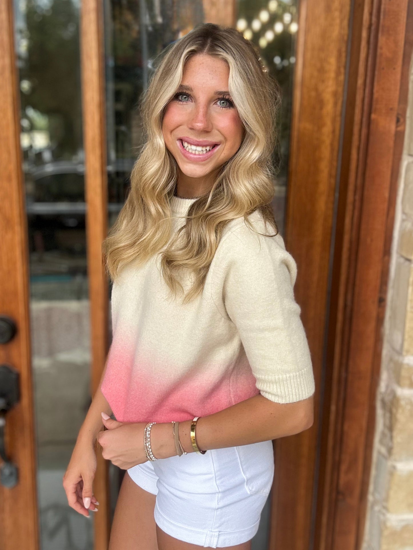 Blouse - Ombre Knit Short Sleeve