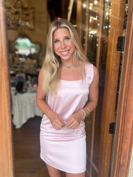 Dress - Baby Pink Oversize Button