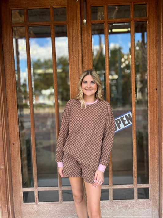 Sets | Checkered Top and Shorts Long Sleeve