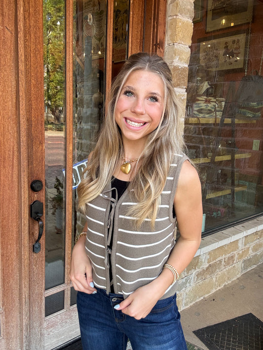 Tops | Vest Striped Bow Tie Front Knit