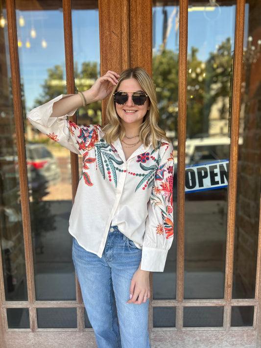 Tops | Blouse Floral Loose Long Sleeve