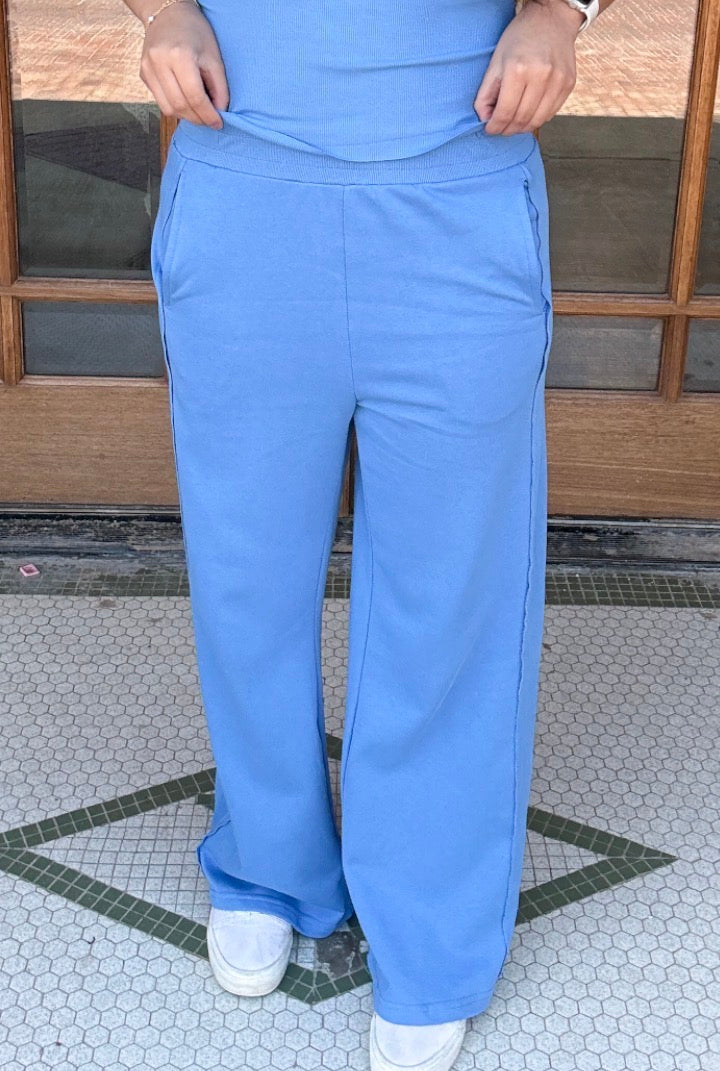 Set - Blue Solid Ribbed Tank