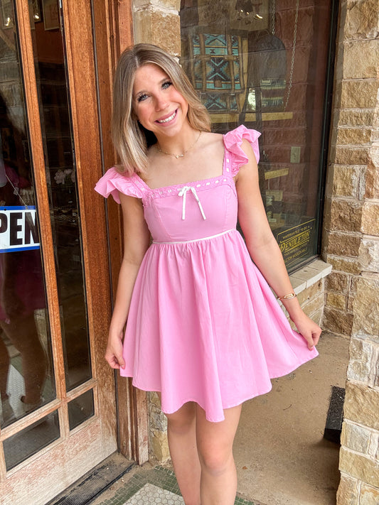 Dresses | Mini Dress Pink Square Neck Flared