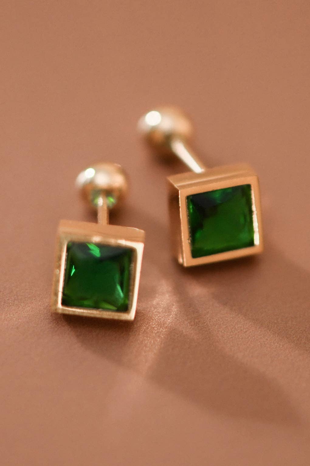 18K Gold Plated Green Crystal Studs
