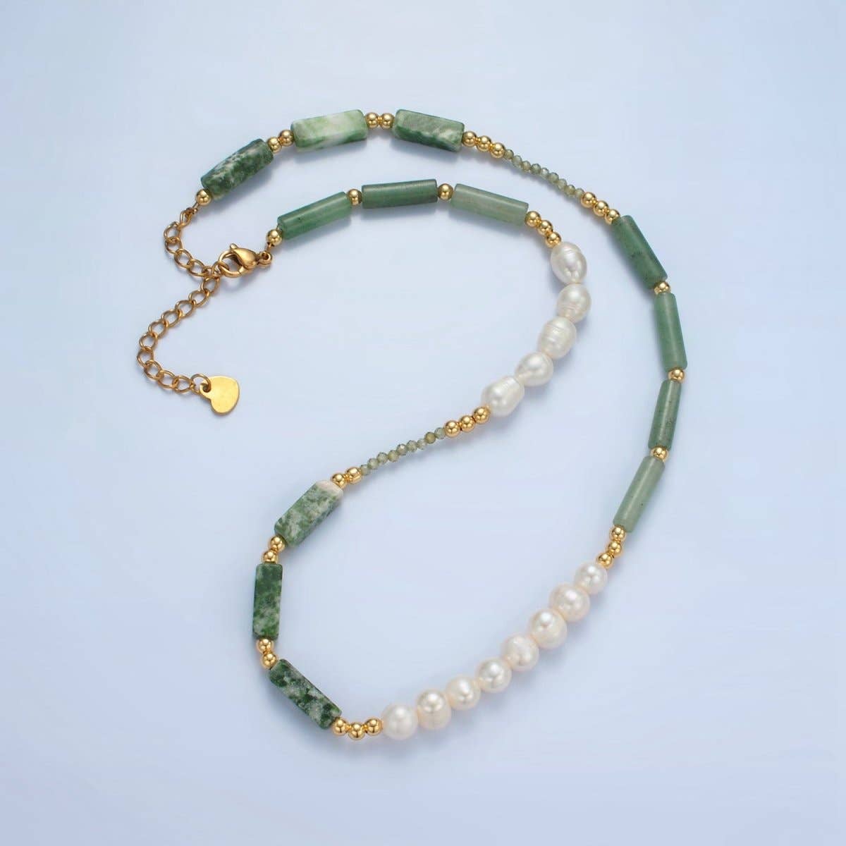 Jewelry | Necklace Handmade Green Jade Bead Chain with Freshwater Pearl 15.55 Inch