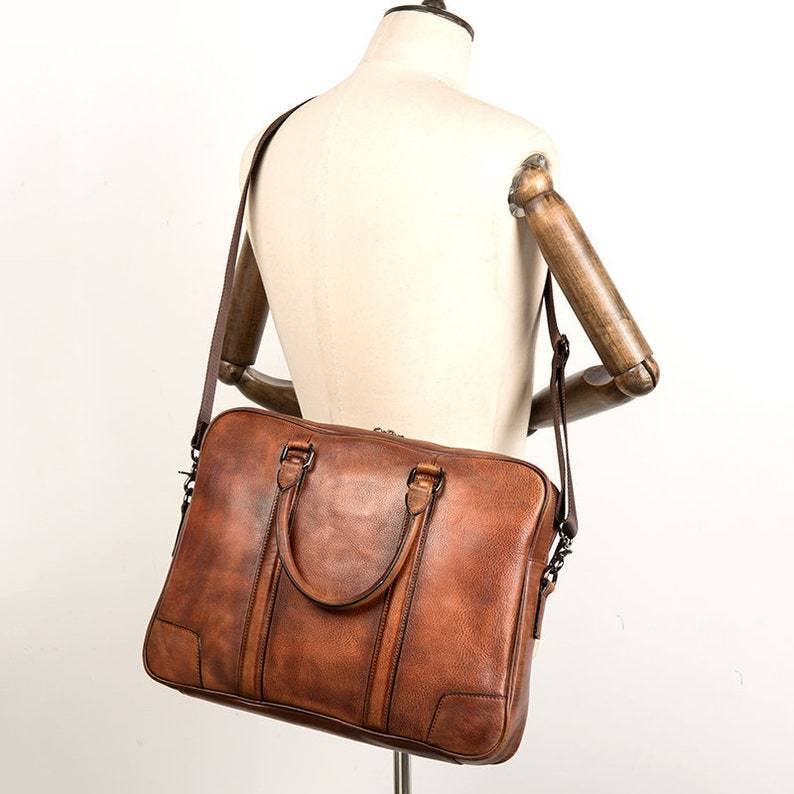 Full Grain Leather Briefcase-Laptop Shoulder Bag