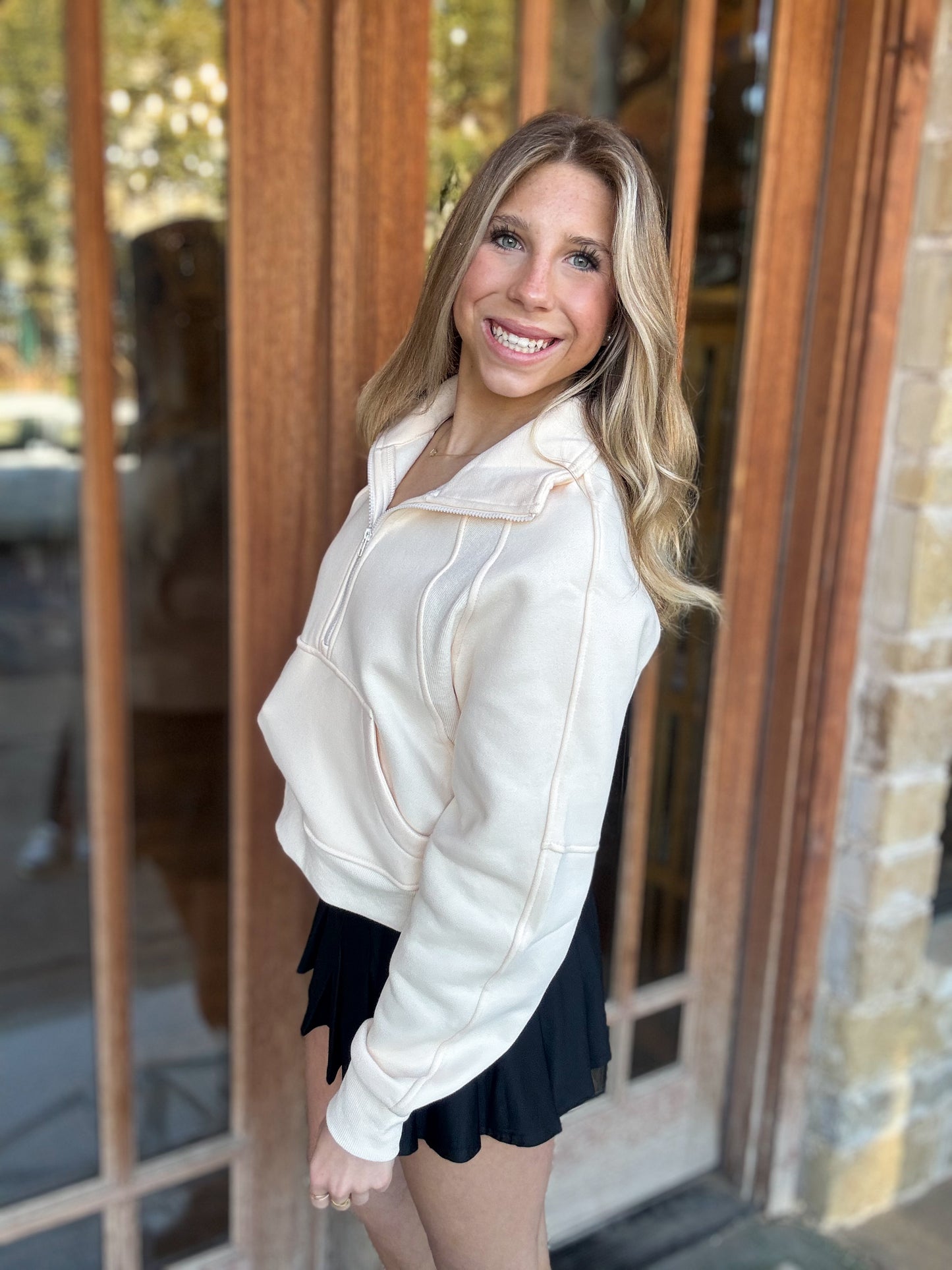 Tops | Sweater Dove Funnel Neck Half Zip Champagne