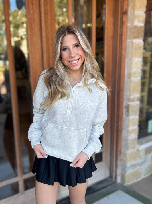 Tops | Pullover Long Dove Funnel Neck Half Zip Heather Bone