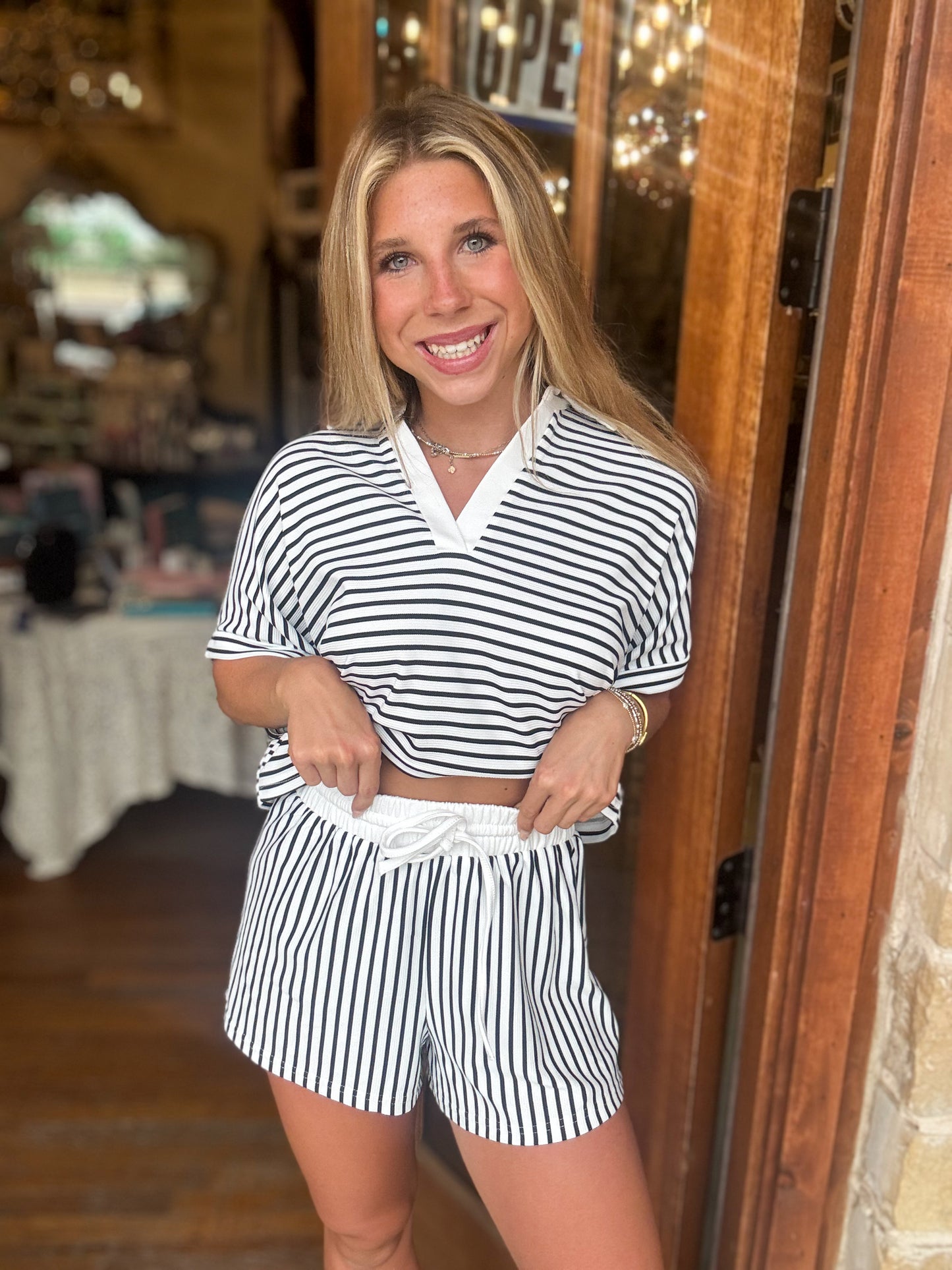 Set - Knitted Stripe Crop