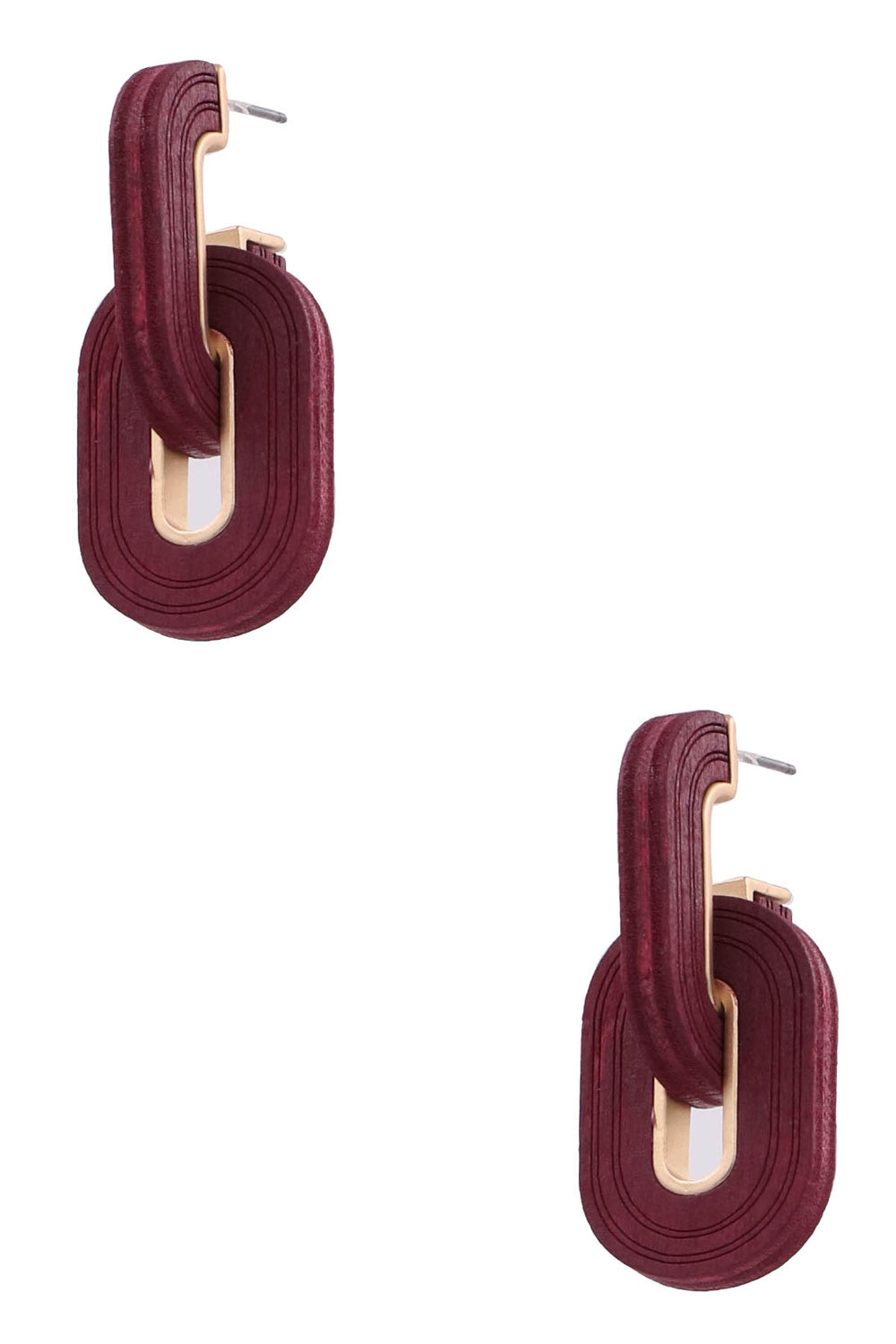 Burgundy Wood Stack Earrings