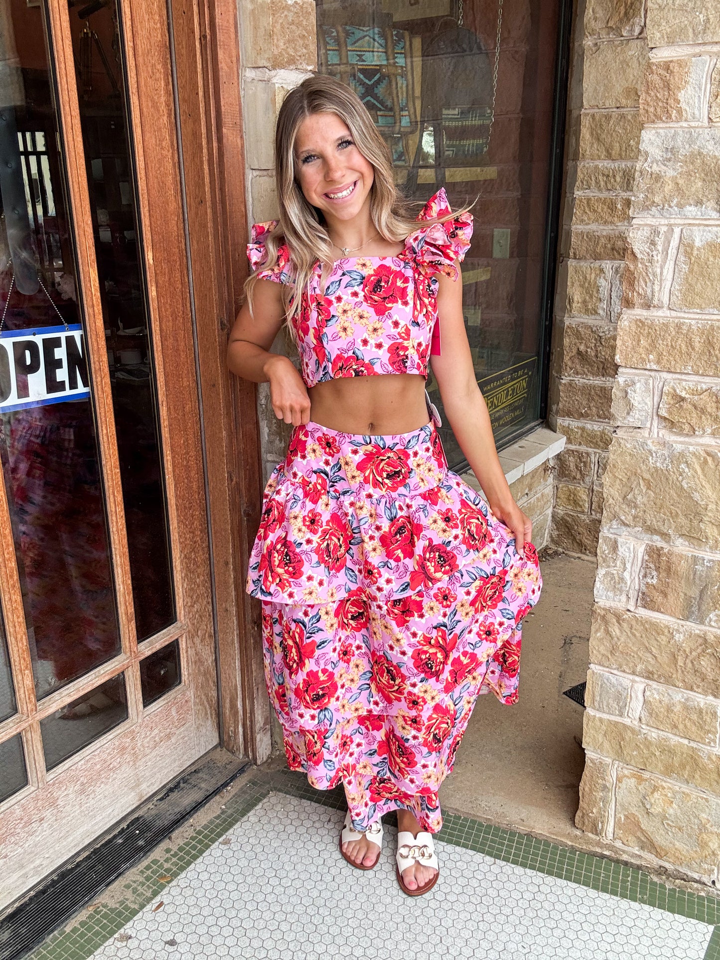 Sets | Maxi Skirt /CropTop Baha Mar Daisy Days Floral Below Waist Tiered Skirt