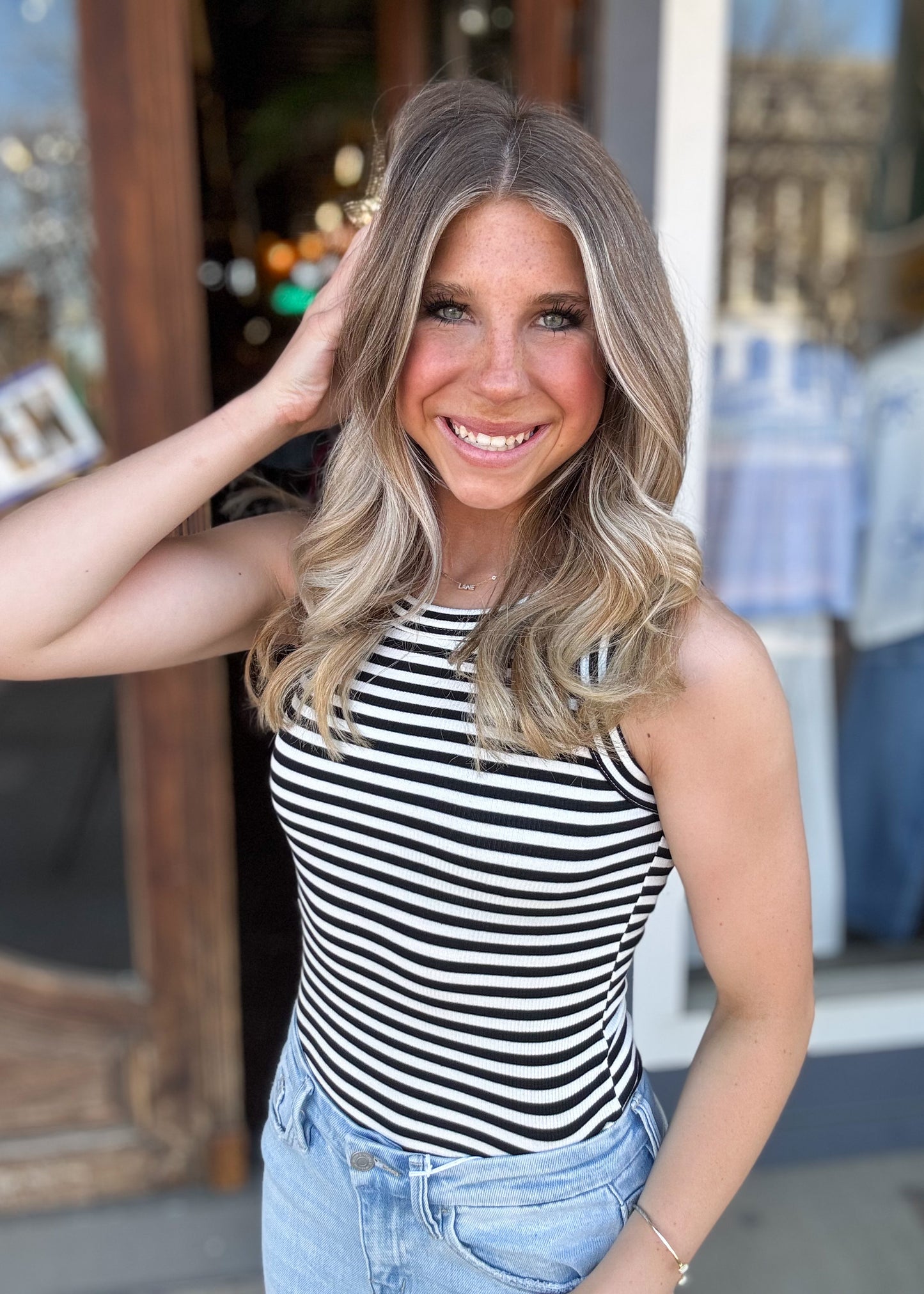 Top | Black Striped Fitted Tank Top
