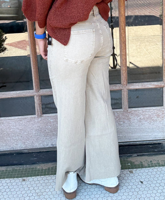 Bottoms | KUT From The Cloth Jeans Biscuit Meg High Rise Fab Ab Wide Leg Raw Hem