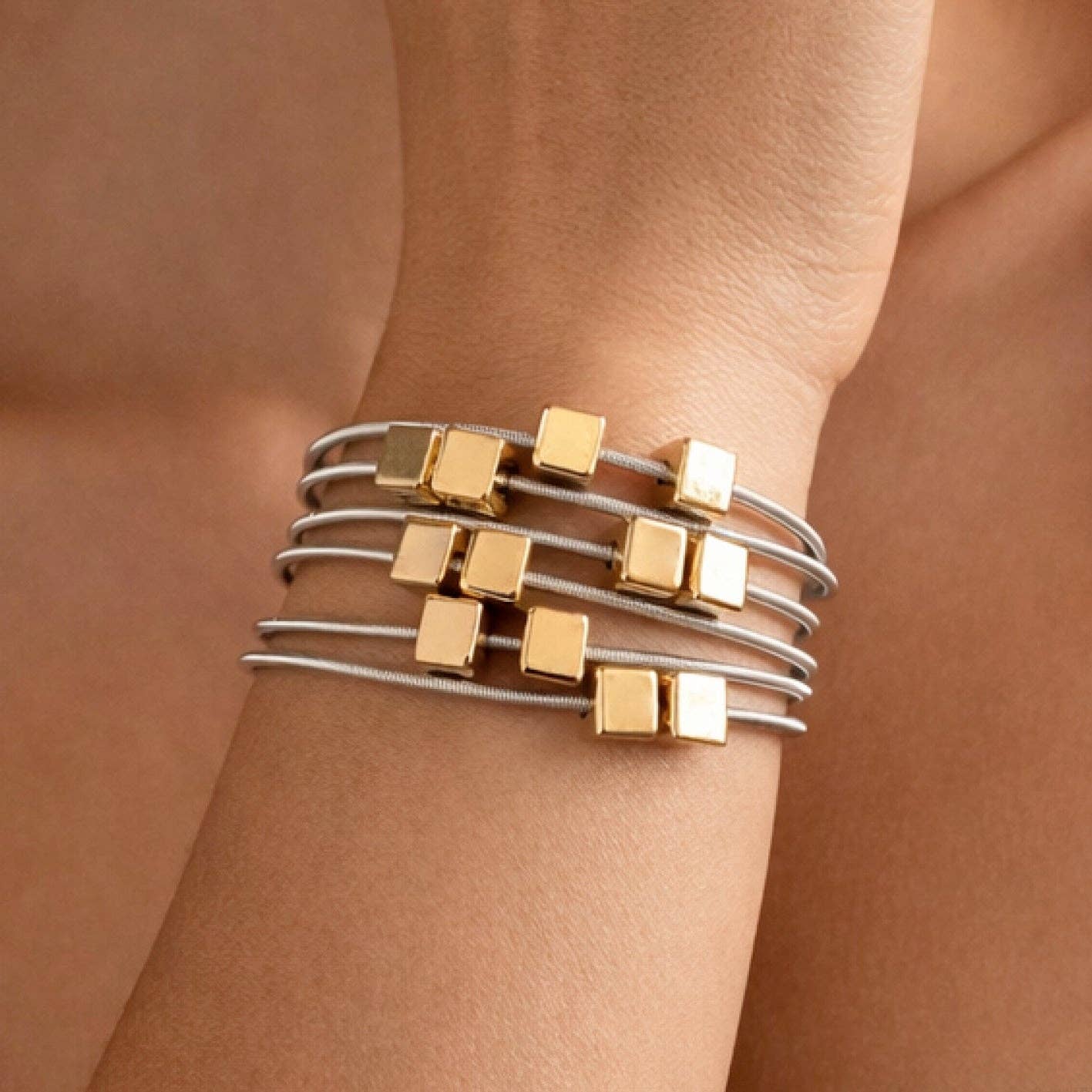Bracelet - Silver Stretchy Layered Guitar String