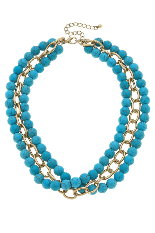 Jewelry | Necklace Kaycee 3-Row in Turquoise & Worn Gold