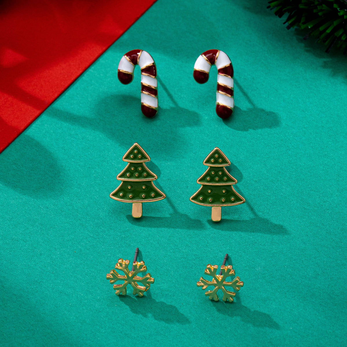 Earrings - Holiday Candy Cane Snowflake Tree Trio
