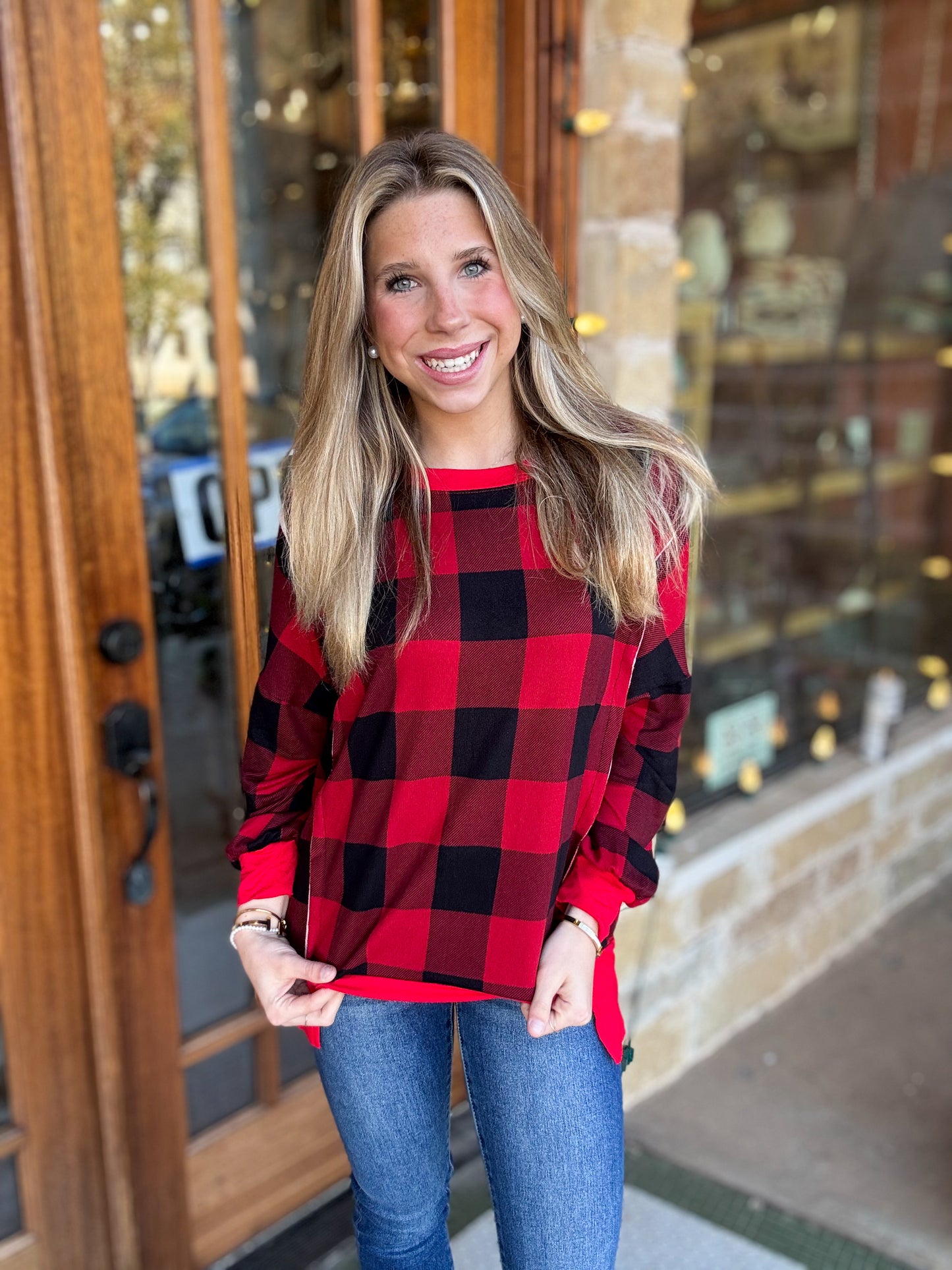 Tops | Pullover Plaid Crewneck