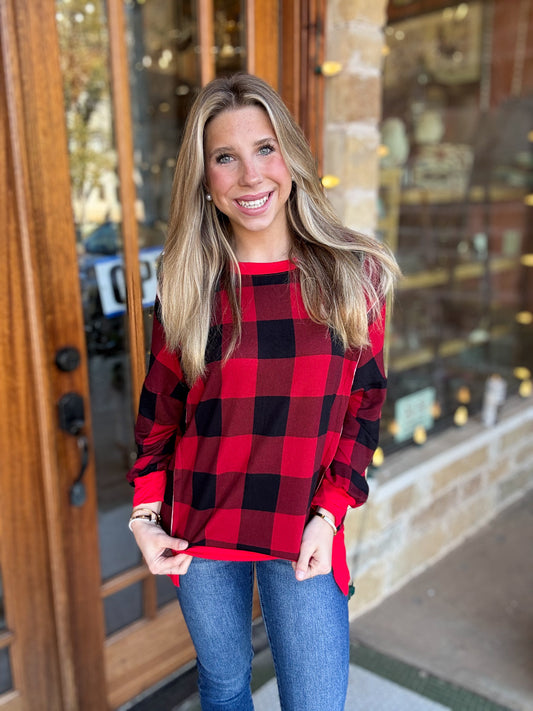 Tops | Pullover Plaid Crewneck