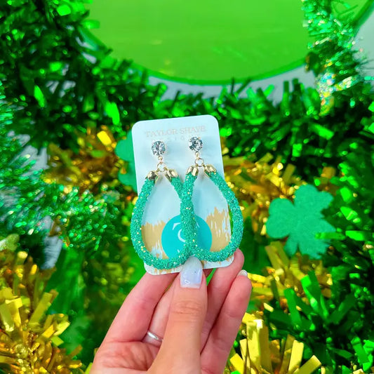 Jewelry | Earrings Green Glitter Oval Teardrops