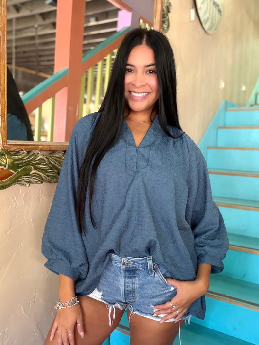 Blouse - Textured Slate Breeze