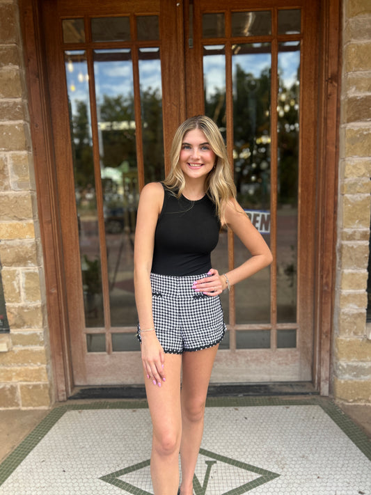 Bottoms | Shorts Houndstooth High Waisted Front Pockets Ric Rac Trim