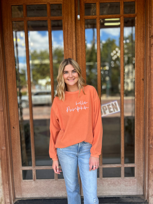Tops | Sweatshirt Hello Pumpkin Embroidered 3d Ribbed